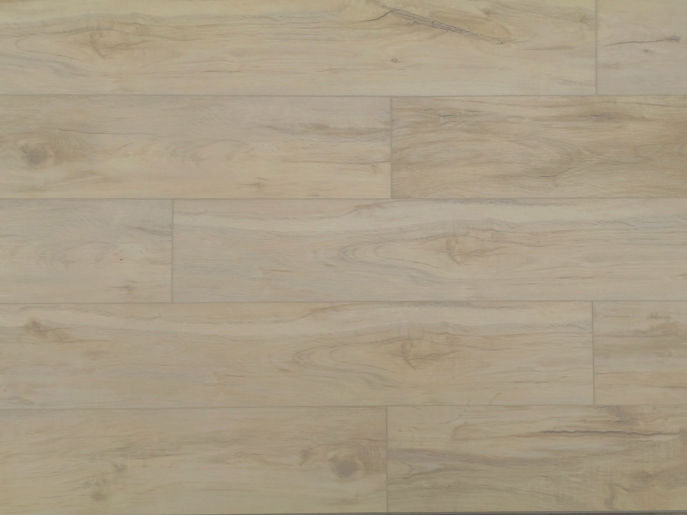 SPC-Bodenbelag, hellbeige Holzmaserung, 7,25 x 48 Zoll, 6,5 mm EVA-Unterlage, Uniclick + Unipush-Verriegelung