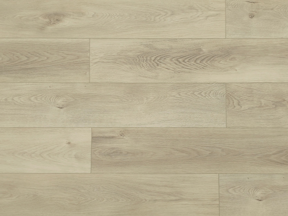 SPC-Bodenbelag, hellbeige Holzmaserung, 18,3 x 121,9 cm, 5 mm IXPE-Unterlage